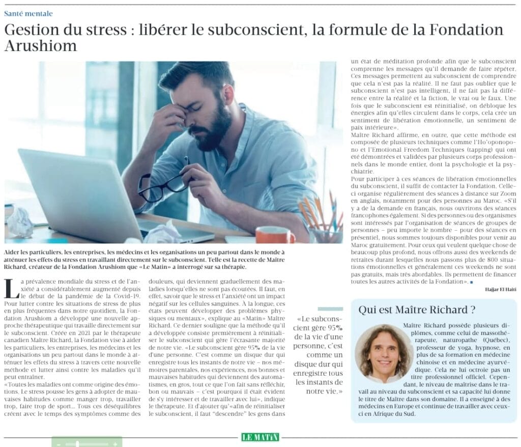 Press Releases - Le Matin, Morocco - Arushiom Foundation